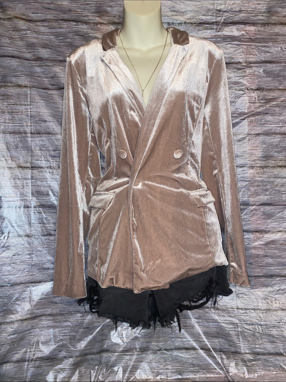 Maurices Blush Velvet Double-Breasted Blazer